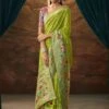 Green Floral Printed Saree In Dola Silk -Riwaayat Store p2284sr06
