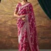 Pink Floral Pattern Dola Silk Saree With Blouse -Riwaayat Store p2284sr09