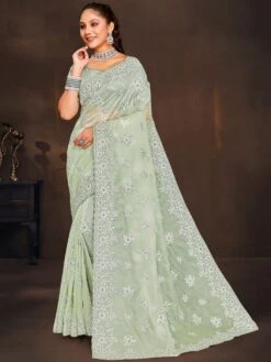 Grey Triangular Pattern Printed Saree In Silk