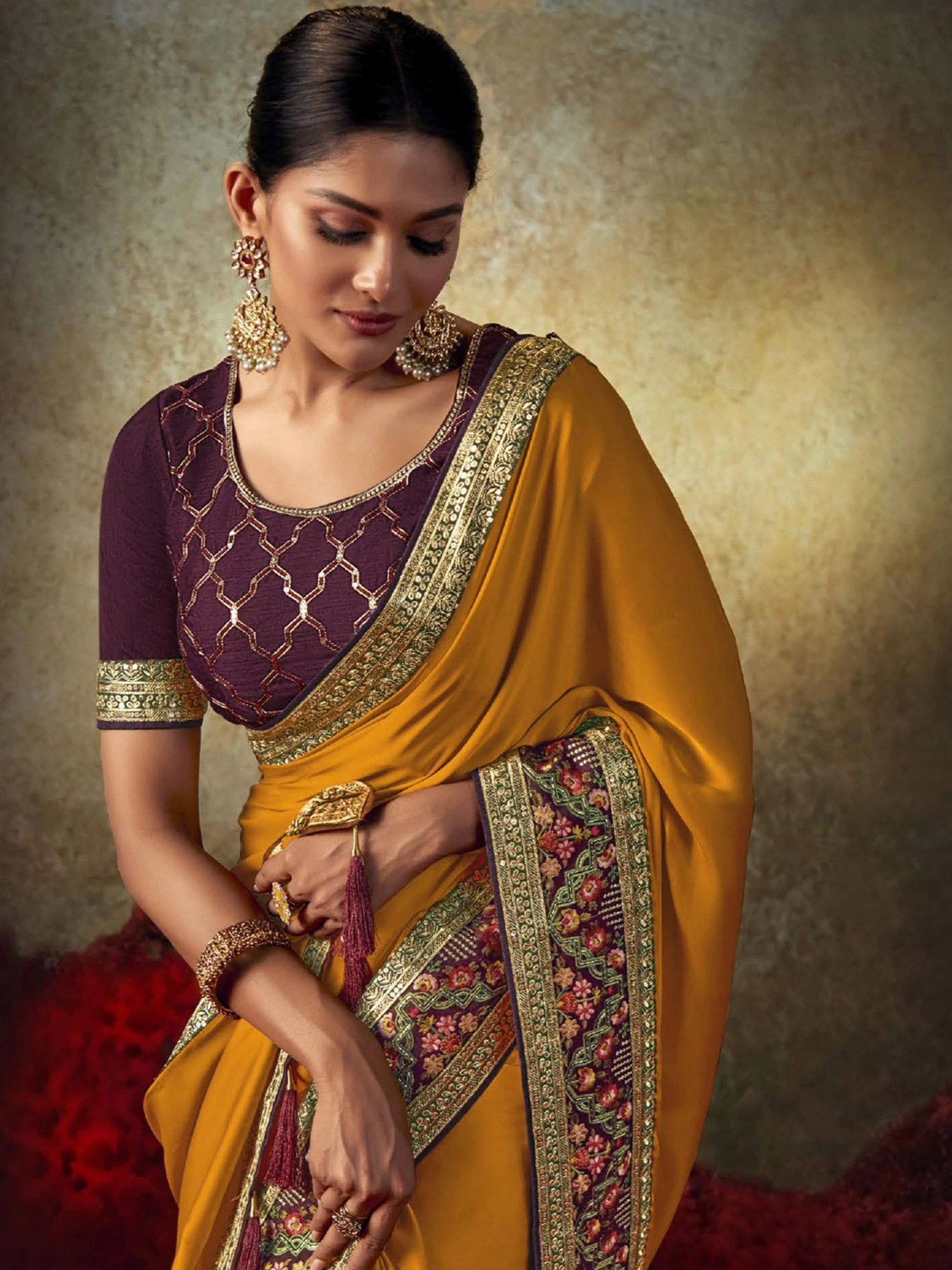 Yellow Zari Embellished Art Silk Saree With Blouse 4 Yellow Zari Embellished Art Silk Saree With Blouse - Image 2