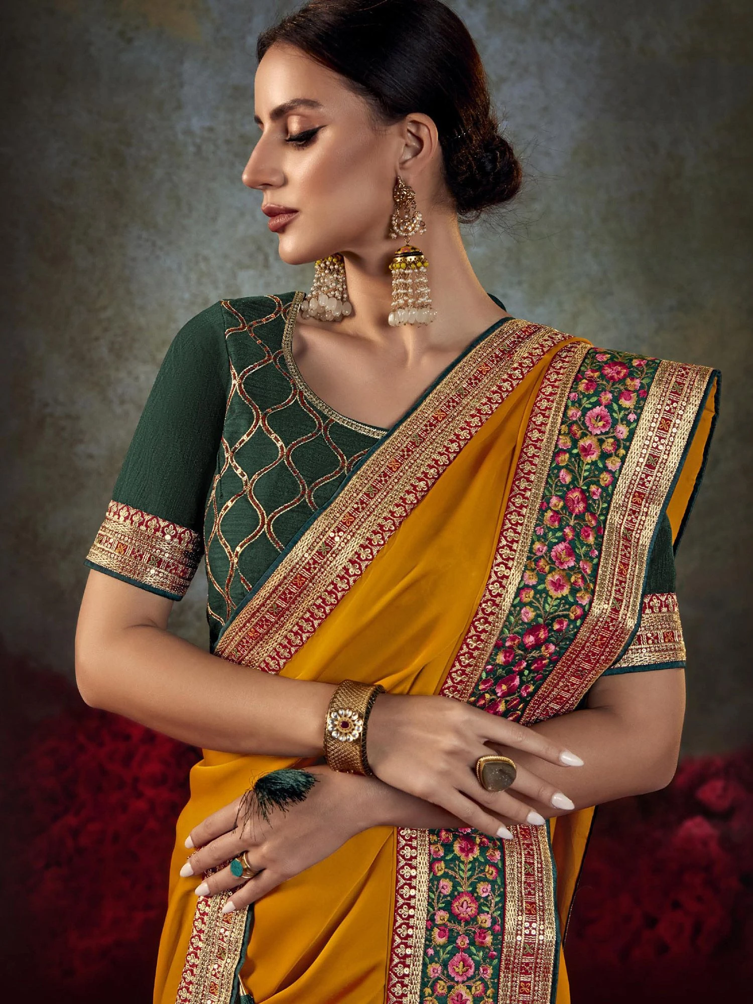 Yellow Zari Work Saree With Embroidered Blouse 4 Yellow Zari Work Saree With Embroidered Blouse - Image 2