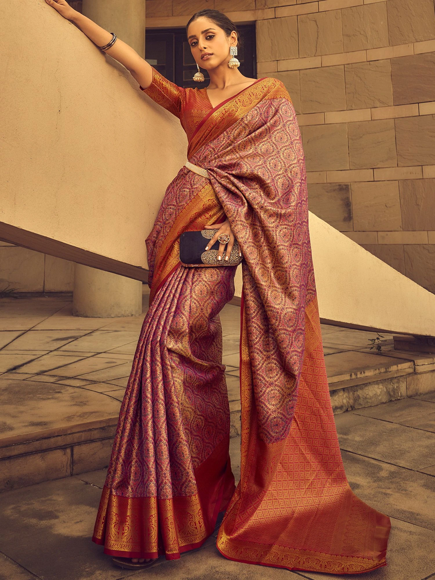 Purple Party Wear Saree In Silk With Blouse 3 Purple Party Wear Saree In Silk With Blouse