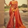 Red Zari Work Saree In Silk With Blouse -Riwaayat Store p2294sr05