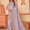 Purple Stone Work Festive Sari In Crepe -Riwaayat Store p2297sr01