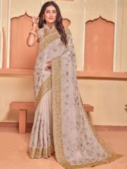 Biege Festive Wear Saree With Embroidery