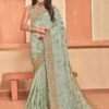 Green Stone Embellished Party Wear Crepe Sari 1 Green Stone Embellished Party Wear Crepe Sari -Riwaayat Store p2297sr06
