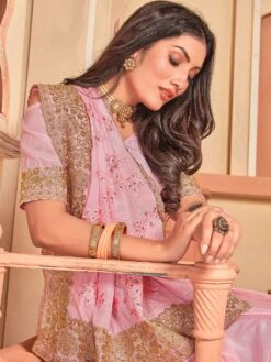 Pink Festive Crepe Sari With Stone Work -Riwaayat Store p2297sr07 1