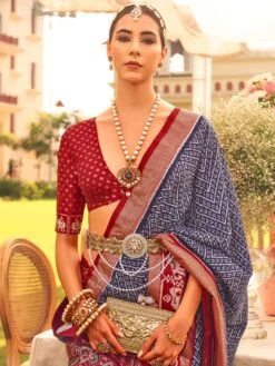 Blue Badhej Saree In Silk With Blouse -Riwaayat Store p2298sr01 1 1