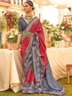 Red Party Wear Silk Saree In Patola Silk 8 Red Party Wear Silk Saree In Patola Silk -Riwaayat Store p2298sr04 1
