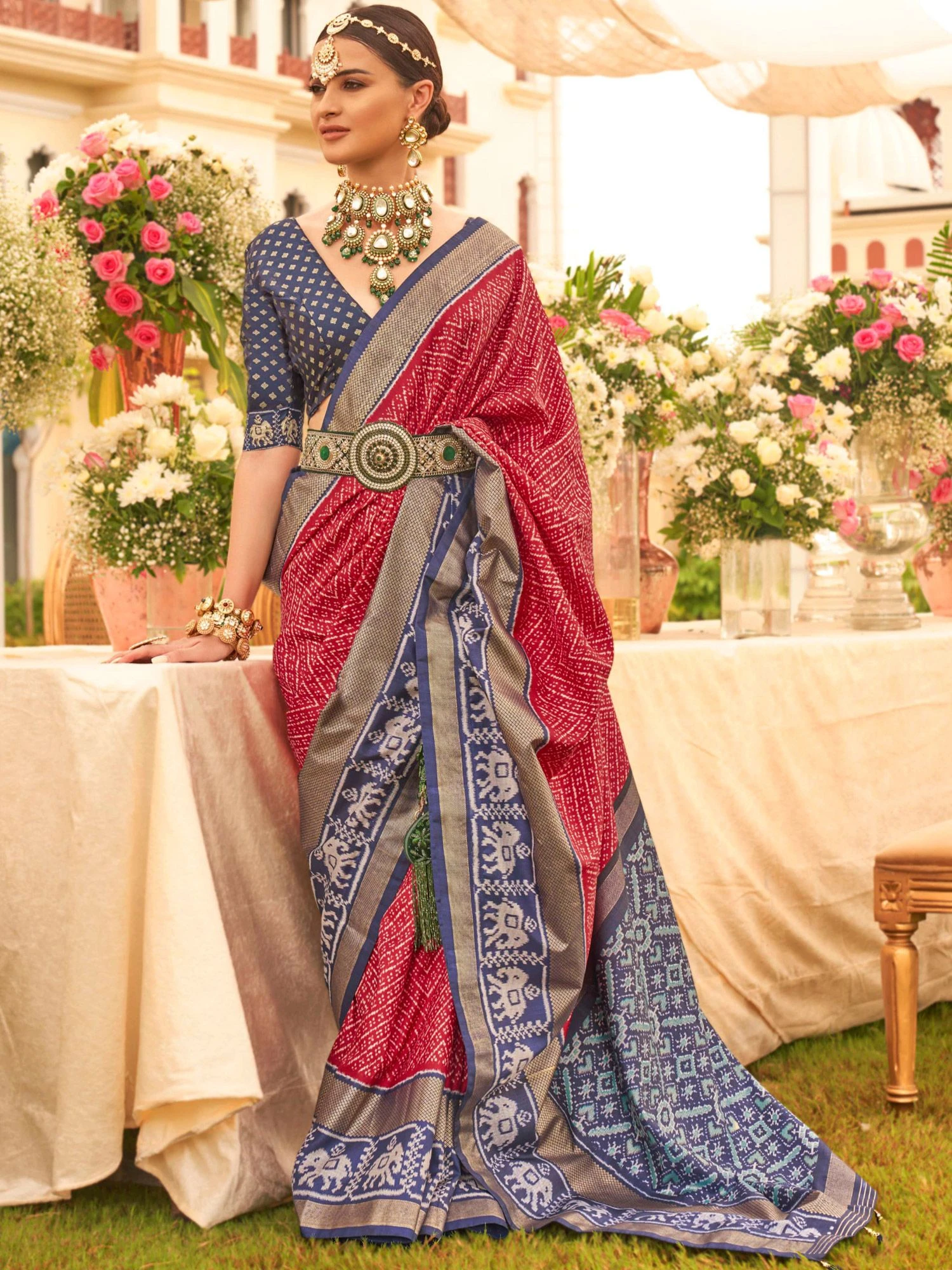 Red Party Wear Silk Saree In Patola Silk 5 Red Party Wear Silk Saree In Patola Silk - Image 3