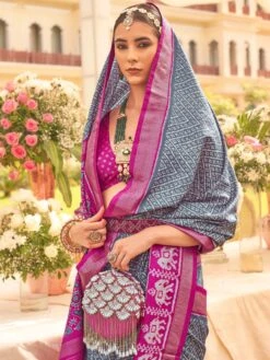 Grey Bandhani Print Saree In Silk With Blouse -Riwaayat Store p2298sr05 1 1