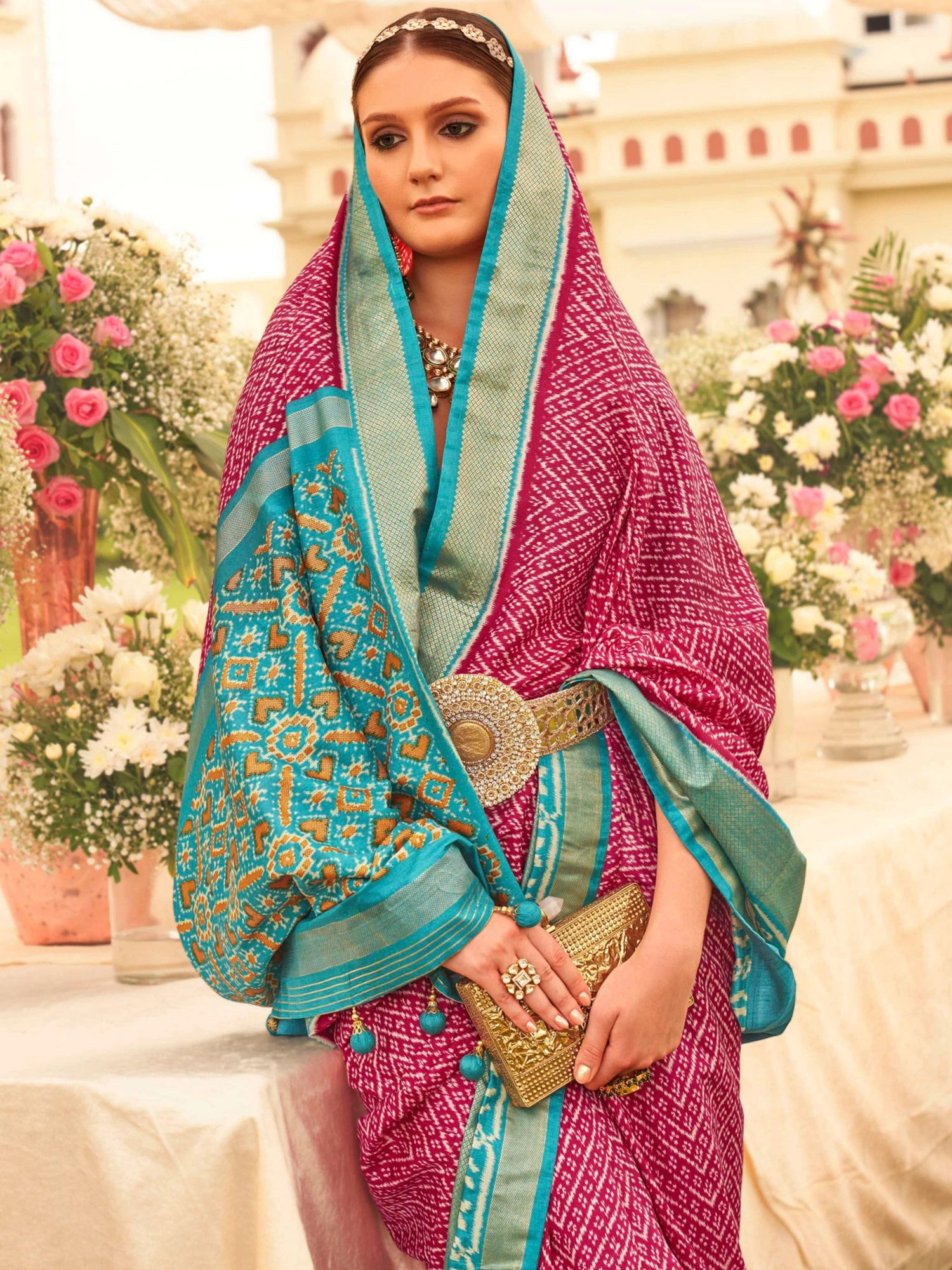 Pink Saree In Silk With Bandhani Print 6 Pink Saree In Silk With Bandhani Print - Image 4