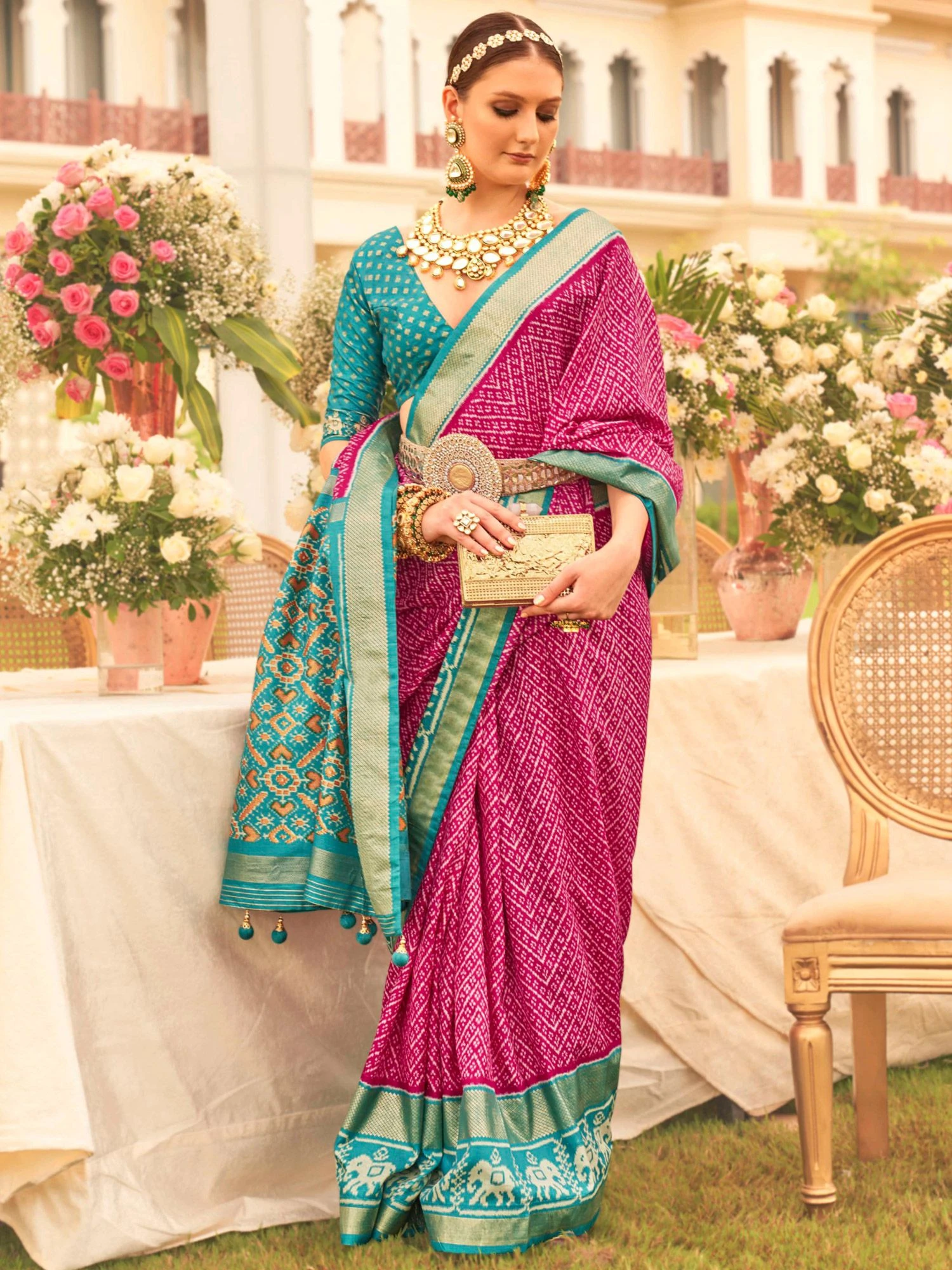 Pink Saree In Silk With Bandhani Print 5 Pink Saree In Silk With Bandhani Print - Image 3