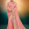 Peach Silk Saree In Zari Work -Riwaayat Store p2299sr05