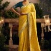 Yellow Floral Woven Dola Silk Saree