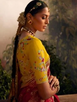 Red Traditional Saree With Embroidedered Blouse -Riwaayat Store p2300sr06 1