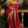Red Traditional Saree With Embroidedered Blouse -Riwaayat Store p2300sr06