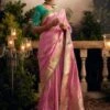 Pink Dola Silk Saree With Zari Blouse -Riwaayat Store p2300sr09