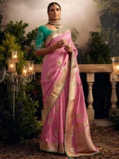 Pink Dola Silk Saree With Zari Blouse
