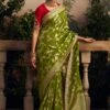 Green Floral Weaving Embellished Silk Saree -Riwaayat Store p2300sr11