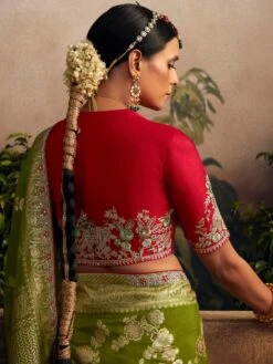 Green Floral Weaving Embellished Silk Saree -Riwaayat Store p2300sr11 2