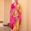 Yellow Traditional Silk Saree In Print -Riwaayat Store p2303sr01