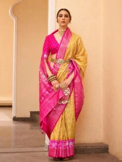 Yellow Traditional Silk Saree In Print