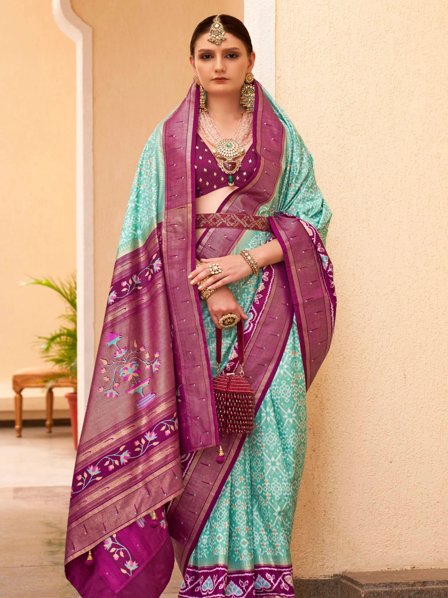 Blue Printed Saree In Silk With Blouse 4 Blue Printed Saree In Silk With Blouse - Image 2