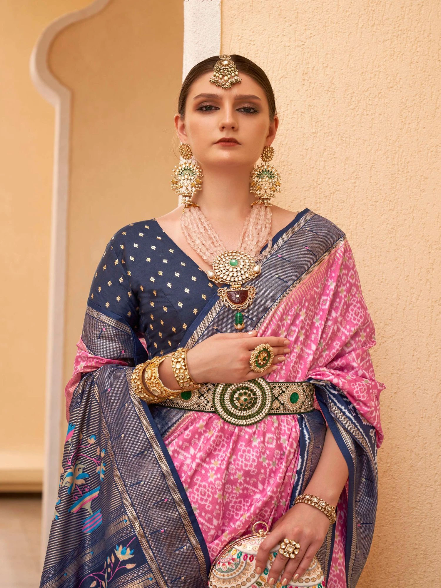 Pink Silk Saree In Traditional Print 4 Pink Silk Saree In Traditional Print - Image 2