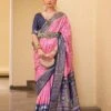 Pink Silk Saree In Traditional Print -Riwaayat Store p2303sr03