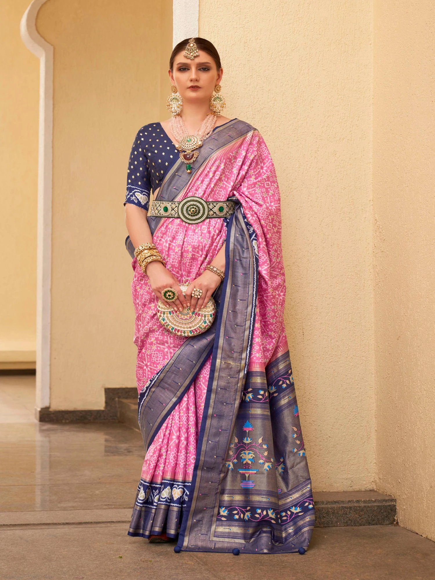 Pink Silk Saree In Traditional Print 3 Pink Silk Saree In Traditional Print