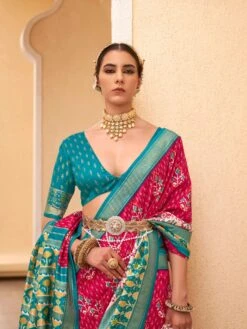 Punch Pink Silk Saree In Printed Work -Riwaayat Store p2303sr05 1