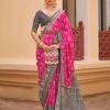 Bright Pink Saree In Silk With Print Work -Riwaayat Store p2303sr10