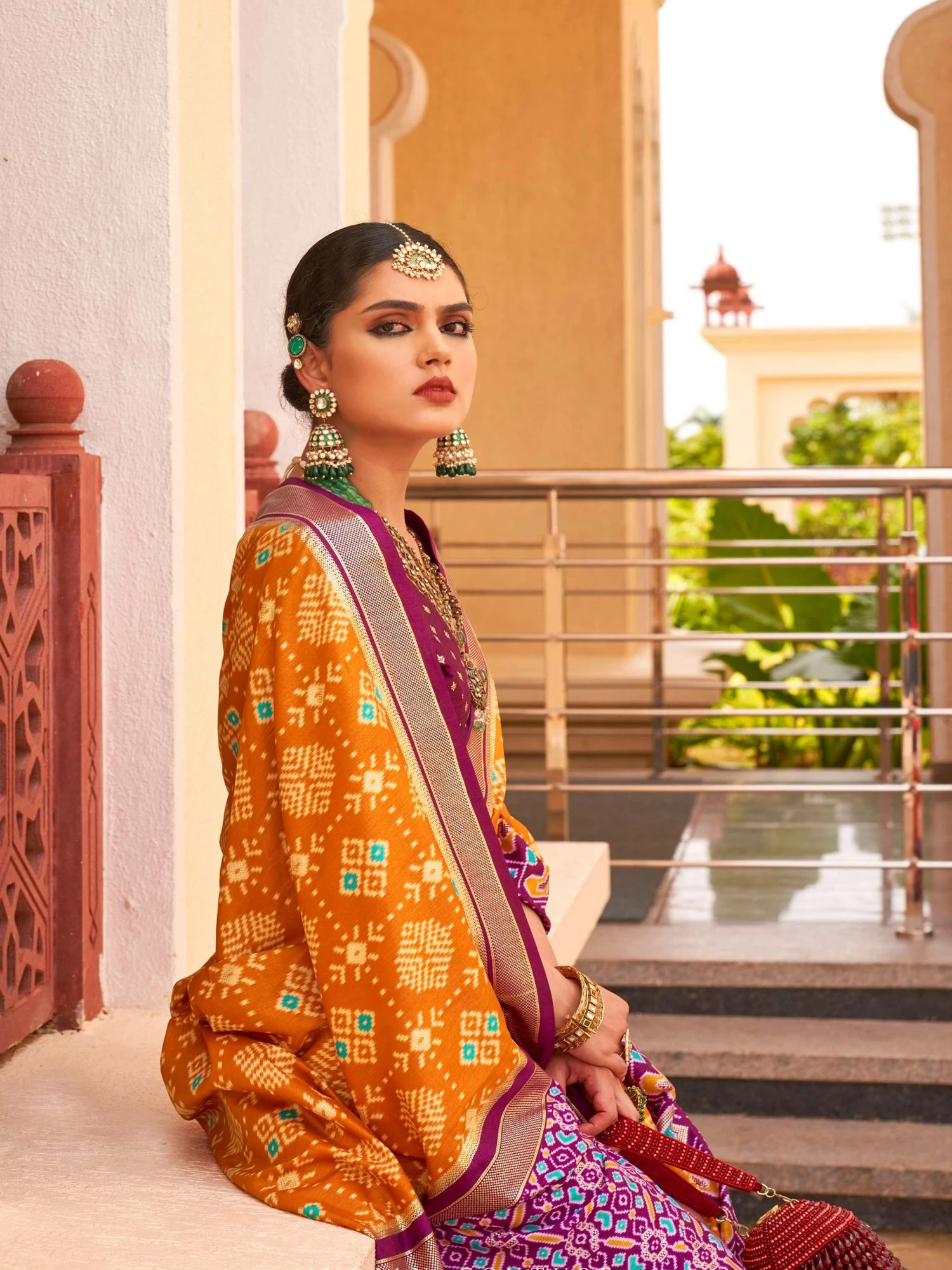 Orange Printed Silk Saree In Festive Wear 4 Orange Printed Silk Saree In Festive Wear - Image 2