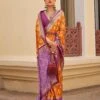 Orange Printed Silk Saree In Festive Wear -Riwaayat Store p2303sr11