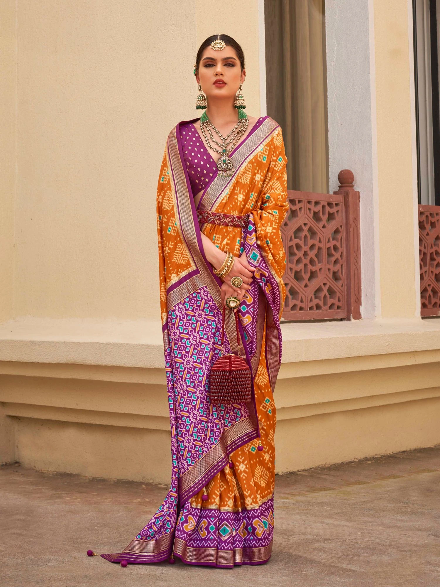 Orange Printed Silk Saree In Festive Wear 3 Orange Printed Silk Saree In Festive Wear
