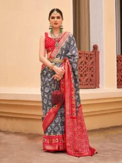 Grey Festive Saree With Printed Work In Silk