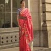 Strawberry Pink Color Saree In Khadi Silk -Riwaayat Store p2304sr01