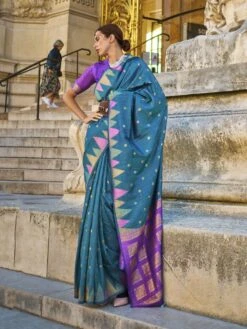 Blue Festive Saree In Zari Weaving