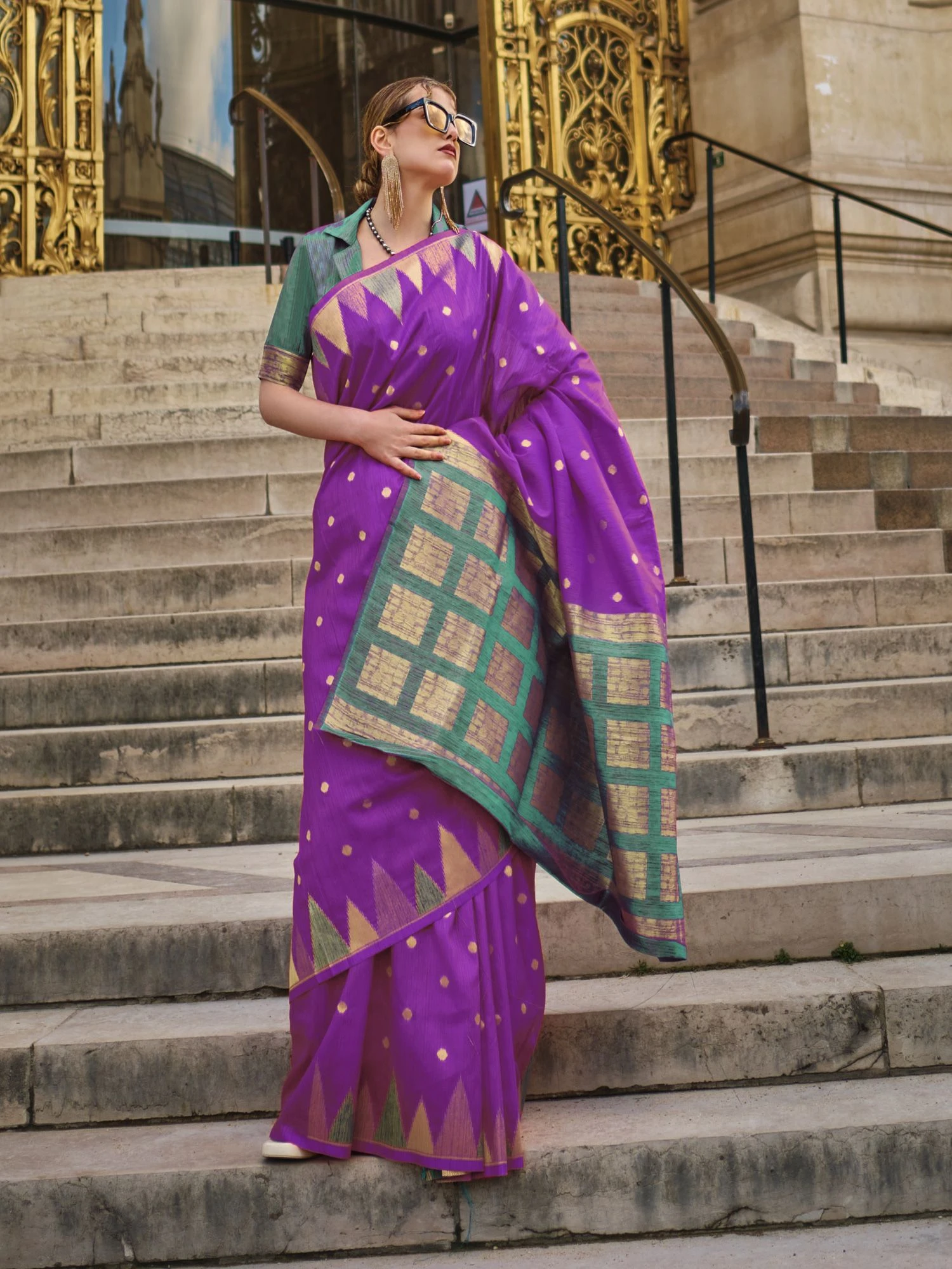 Violet Purple Saree In Khadi Silk 3 Violet Purple Saree In Khadi Silk