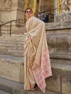Coffe Cream Silk Saree In Zari Weaving