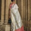 White Silk Saree With Multicolor Blouse -Riwaayat Store p2305sr02