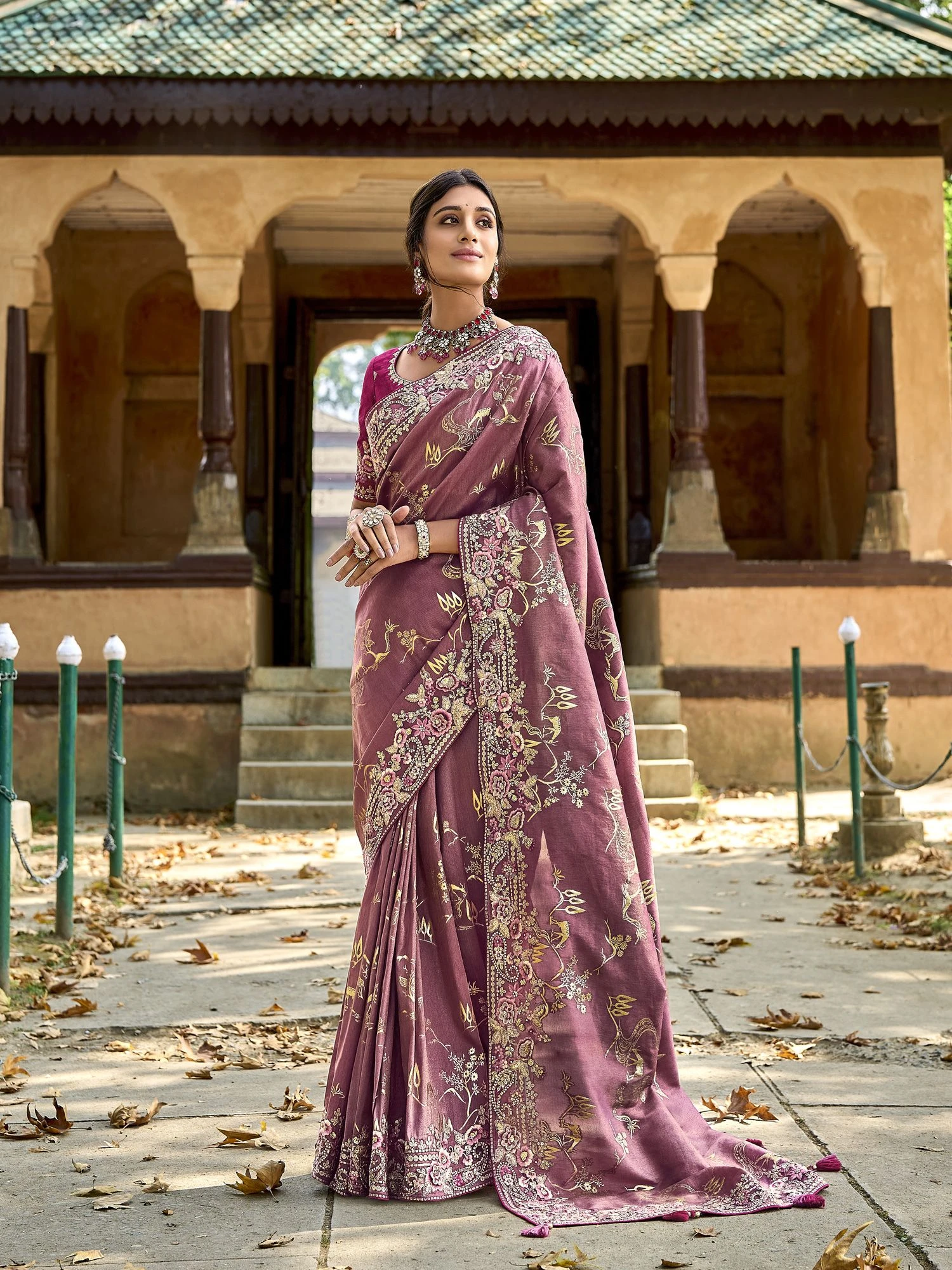 Pink Festive Silk Sari With Stone Work 3 Pink Festive Silk Sari With Stone Work