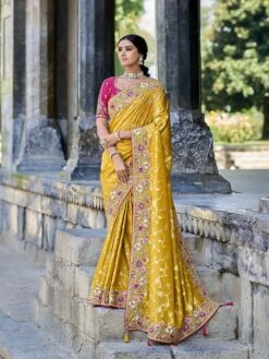 Yellow Silk Saree With Embroidered Blouse