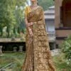 Brown Zari Embroidered Sari In Silk -Riwaayat Store p2306sr07