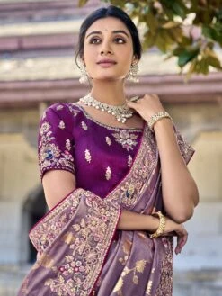 Heather Purple Saree In Heavy Embroidery -Riwaayat Store p2306sr08 1