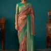Pink Tussar Silk Party Saree In Floral Print -Riwaayat Store p2316sr02