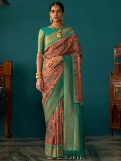 Pink Tussar Silk Party Saree In Floral Print