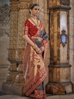 Blue Festive Zari Weaving Saree In Banarasi Silk