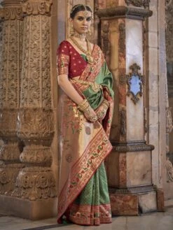 Green Party Wear Silk Saree In Traditional Work